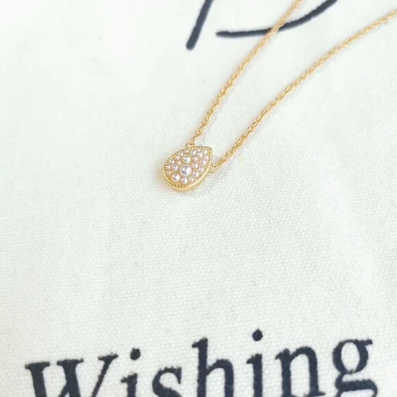 Julie Vos Necklace - Pavé Teardrop - Pearl Gold - Picture 2 of 3